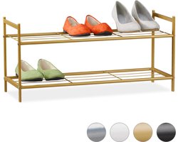 schoenen opbergrek - 2 laags - 6 paar - metaal - 33,5x69,5x26 cm - goud
