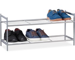 schoenen opbergrek - 2 laags - 6 paar - metaal - 33,5x69,5x26 cm - zilver