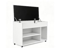 Schoenenbank 80 x 30 x 44 cm, Schoenenrek Met 3 Open Vakken En Gesloten Klepvak, Schoenenkast, Schoenenopberger, Opbergbank Met Zitkussen, Halbank, Zitbank, Spaanplaat, Max. 150 kg, Wit, Voor Hal, Gang, Entree, Woonkamer En Slaapkamer