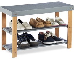 schoenenbank - bamboe - 2 laags - 45 x 70 x 28,5 cm - halbank - grijs