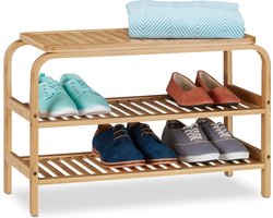 schoenenbank bamboe - voor 6 paar - 2 laags - 45x70x30 cm - halbank