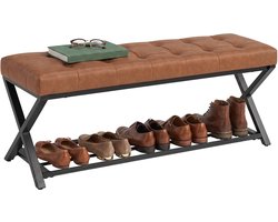 Schoenenbank - halbank met kunstlederen bekleding - draagvermogen tot 220 kg voor hal - entree - 112 x 37 x 47 cm - bruin