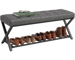 Schoenenbank - halbank met kunstlederen bekleding - draagvermogen tot 220 kg voor hal - entree - 112 x 37 x 47 cm - donkergrijs