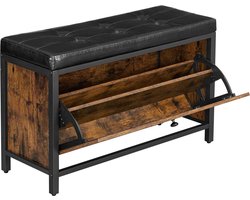 Schoenenbank - Halbank - Schoenenbank met zitkussen - Schoenenbankje - Schoenen organizer - Schoenenrek - Schoenenrekje - 13.2 kg - Hout - Gelegeerd staal - Bruin - Zwart - ‎80 x 30 x 51 cm