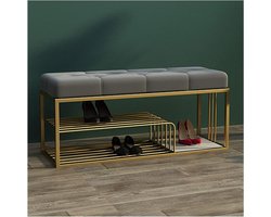 Schoenenbank - Halmeubel - Entree organiseren - Fluwelen kussen - 3 lagen - Goud