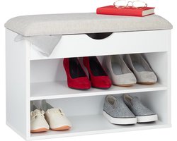 schoenenbank met kussen - 2 vakken - 45 x 62 x 30 cm - halbank - wit
