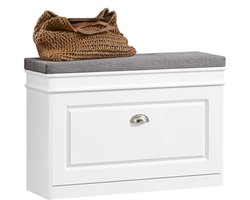 Schoenenbank met Kussen en Opbergruimte - Wit, 75x24x52cm