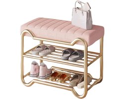 Schoenenbank met kussen - Entreebank Halbank - Schoenen Opbergen - Open Schoenenrek - 50 cm - Goud