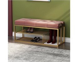 Schoenenbank met kussen - Halbank opberger - Schoenen opbergen - Goudkleurig metalen frame - 3 lagen - Grijs