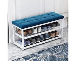 Schoenenbank Met Kussen - Schoenenopberger Halbank - Schoenen Aantrekken - Dubbele Metalen Plank - 70x45x30cm - Geel