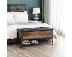 Schoenenbank met Opbergruimte 100x47x40 cm – Industrialhome® Vintage Bruin & Zwart – Industriële Bank met Gevoerde Zitting, Stalen Frame, PU-Leder, Schoenenrek & Lade – Multifunctionele Halbank voor Woonkamer & Slaapkamer