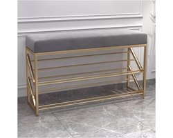 Schoenenbank met Opbergruimte - Entree Meubel - Comfortabel Zitten - Fluwelen Zitting Metaal Frame