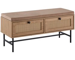 Schoenenbank met opbergruimte - Gangbank - Kapstokbank - Eiken decor - Beige stoffen zitting - Modern design - Compact en multifunctioneel