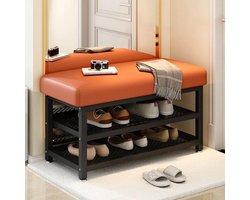 Schoenenbank met Opbergruimte - Halbank Schoenen - Schoenen Opbergen - Gestoffeerd Zitvlak - 99cm - Oranje Zwart