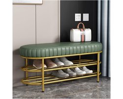 Schoenenbank met opbergruimte - Halbank schoenenrek - Schoenen opbergen - Fluwelen zitting - 80x37x43cm - Groen