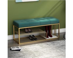 Schoenenbank met Opbergruimte - Halmeubel Gestoffeerd - Entree Organiseren - Fluwelen Kussens Gouden Frame
