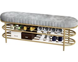 Schoenenbank met opbergruimte - Halmeubel met zitje - Voor het opbergen van schoenen - Stijlvol fluwelen design - 60-100 cm breed - Grijs