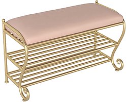 Schoenenbank met opbergruimte - Halmeubel schoenenrek - Entree organiseren - Kunstleren zitting - 60 x 35 x 45 cm - Roze