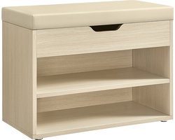 Schoenenbank met opbergruimte - Halorganisator - Ottomaanse bank - Spaanplaatconstructie - 30 cm x 60 cm x 44 cm - Natuurlijk beige