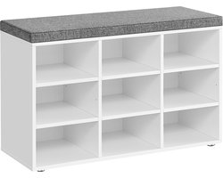 Schoenenbank met opbergruimte - Ingangsbank - Schoenenorganizer - Spaanplaat en schuim - 30,3 cm x 78,5 cm x 48 cm - Wolkenwit en Duifgrijs - Max. Statisch draagvermogen 136 kg