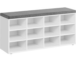 Schoenenbank met opbergruimte - Ingangsorganizer - Klassiek Wit - Spaanplaat - Schuim - Imitatielinnen hoes - 30,3 cm x 78,5 cm x 48 cm - Maximaal laadvermogen 136 kg