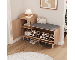Schoenenbank met Opbergruimte, Verstelbare Zitting en Afneembare Scheiding - Multifunctioneel Schoenenmeubel voor Hal, Gang en Slaapkamer