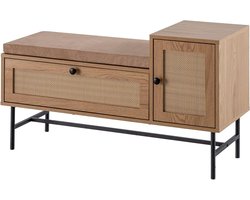 Schoenenbank met Zitje - Halbank Opbergruimte - Entree Organiseren - Stijlvol Rotan Detail - 100x38x60 cm - Eiken Decor Bruin