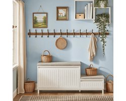 Schoenenbank met Zitkussen en Opbergruimte – Schoenenkast met 2 Deuren en Lade – Halbank voor Entree – Wit – 100x35x42 cm