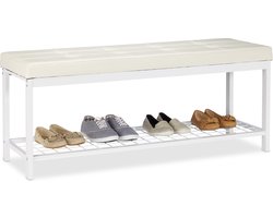 schoenenbank - met zitkussen van kunstleer - 49x115x40 cm - halbank - wit