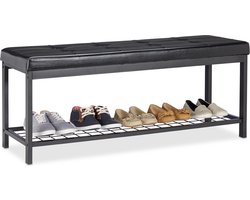schoenenbank - met zitkussen van kunstleer - 49x115x40 cm - halbank - zwart