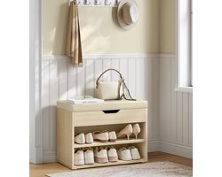 Schoenenbank met Zitting - schoenenrek met gewatteerd kussen - schoenenorganizer met 3 niveaus - schoenenkast -beige
