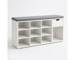 Schoenenbank met Zitting - Schoenenrek voor 10 Paar - Halbank - Industrieel - 104x30x48 cm - Wit