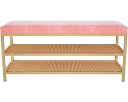Schoenenbank - Opbergbank Halbank - Schoenen Organiseren - Zachte Fluwelen Stof - 80x32x46 cm - Roze