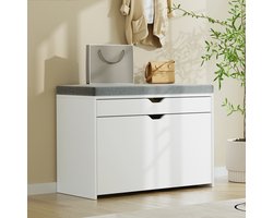Schoenenbank - Schoenenbank met Opbergruimte en 3-Laags Klaplade - Schoenenrek Bank met Verstelbare Planken en Verborgen Opbergruimte - Wit - 81 x 31 x 55 cm