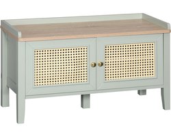 Schoenenbank – Schoenenkast – Opbergbank – Schoenenrek – Halmeubel – Groen Rattan Design – Ruime Opbergruimte – Draagkracht 100 kg