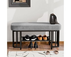 Schoenenbank – Schoenenopberger – Schoenenkast – Halbankje – Opberger – Modern Design – Fluwelen Zitting & Stevig Metalen Frame