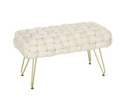 Schoenenbank – Schoenenrek – Halbank – Opbergbank – Zetbank – Velvet Bekleding – Metalen Poten – 76x38x41,5 cm – Crème Kleur