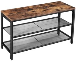 Schoenenbank - Schoenenrek met 2 Niveaus van Gaasstof - Opbergbank voor Entree & Hal - Schoenbank Hout - 80 x 30 x 44,5 cm