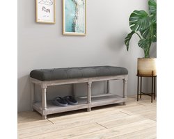 Schoenenbank – Schoenenrek – Opbergbank – Halbank – Zitbank – Grijze Linnenlook – Houten Poten – Compact 115x40x48 cm – Met Opbergruimte