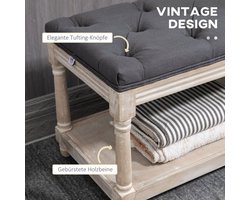 Schoenenbank – Schoenenrek – Opbergbank – Halbank – Zitbank – Grijze Linnenlook – Houten Poten – Compact 115x40x48 cm – Met Opbergruimte