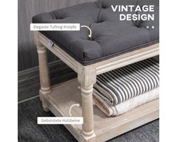 Schoenenbank – Schoenenrek – Opbergbank – Halbank – Zitbank – Grijze Linnenlook – Houten Poten – Compact 115x40x48 cm – Met Opbergruimte