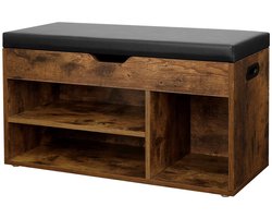 Schoenenbank Schoenenrek Opbergkast met 1 gesloten klepvak, 3 open vakken en zacht, comfortabel kussen Max. belasting 150 kg Geschikt voor woonkamer, lounge, hal en slaapkamer 80 x 30 x 44 cm Natuurlijke kleur