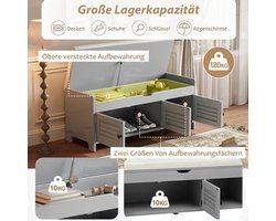 Schoenenbank – Schoenenrek – Schoenenkast – Opbergbank – Halmeubel – Bamboe Materiaal – Comfortabele Katoenen Zitting – 3 Louverdeuren Met Verborgen Opbergruimte