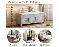 Schoenenbank – Schoenenrek – Schoenenkast – Opbergbank – Halmeubel – Bamboe Materiaal – Comfortabele Katoenen Zitting – 3 Louverdeuren Met Verborgen Opbergruimte