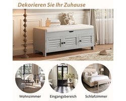 Schoenenbank – Schoenenrek – Schoenenkast – Opbergbank – Halmeubel – Bamboe Materiaal – Comfortabele Katoenen Zitting – 3 Louverdeuren Met Verborgen Opbergruimte