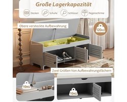 Schoenenbank – Schoenenrek – Schoenenkast – Opbergbank – Halmeubel – Bamboe Materiaal – Comfortabele Katoenen Zitting – 3 Louverdeuren Met Verborgen Opbergruimte