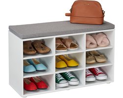 Schoenenbank - wit en grijs - 78,5x48x30 cm - met opbergruimte