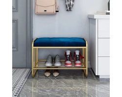 Schoenenbankje Hal - Opbergbankje Meubel - Schoenen Opbergen - Fluwelen Kussen - 80 x 35 x 40 cm - Blauw