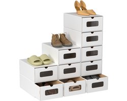 Schoenenbox ladekast opbergdoos 10-delige set met kijkvenster en lade schoenendoos kartonnen doos van kraftpapier , Sneakerbox speelgoeddoos - Stapelbaar & Universeel - Schoenen doos wit