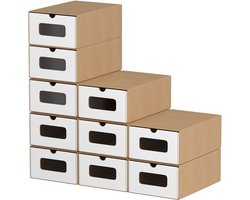 Schoenenbox ladekast opbergdoos 20-delige set met kijkvenster en lade schoenendoos kartonnen doos van kraftpapier , Sneakerbox speelgoeddoos - Stapelbaar & Universeel - Schoenen doos Bruin/wit